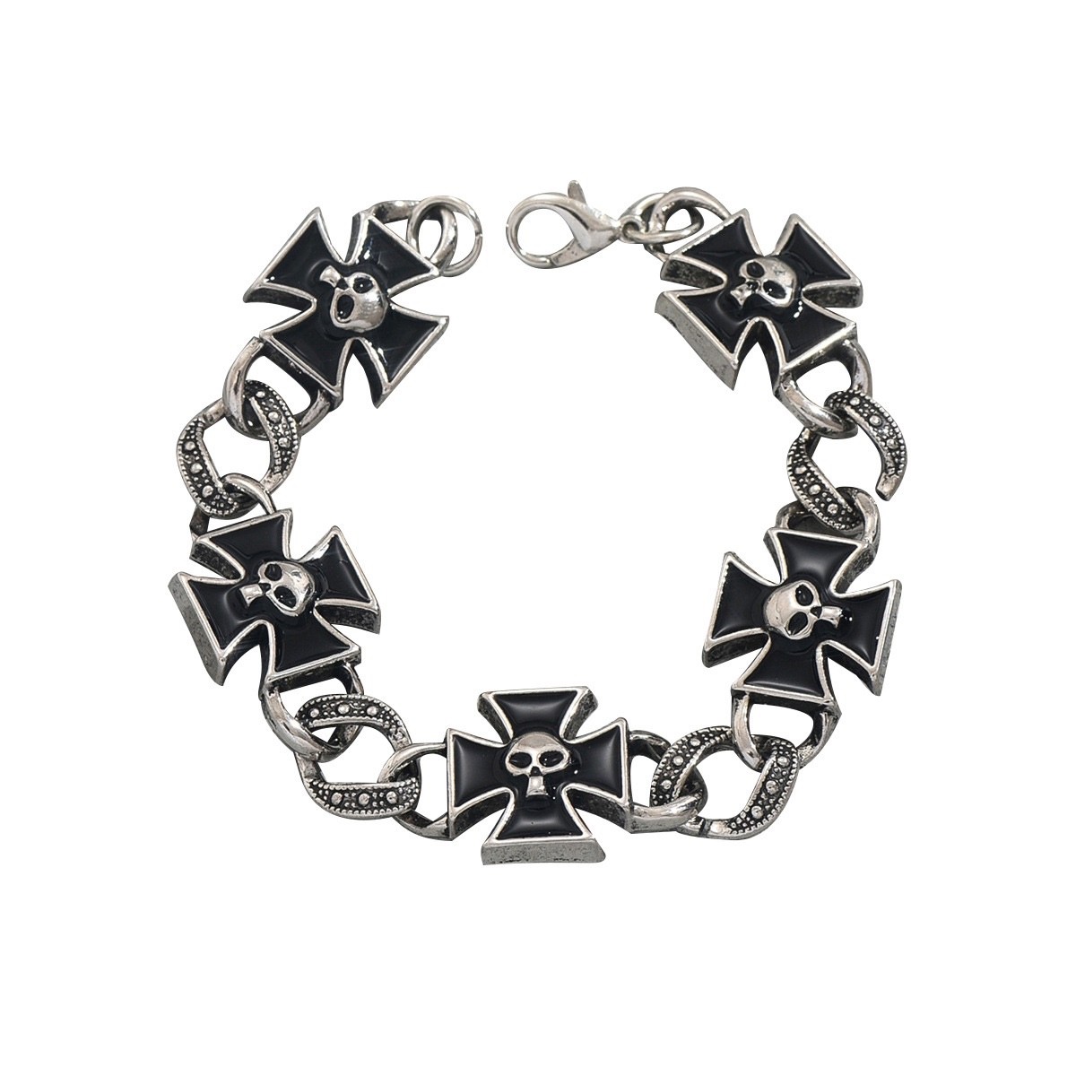 Men’s Gothic Skull Cross Bracelet Vintage Enamel Iron Cross Chain Jewelry 20.5cm