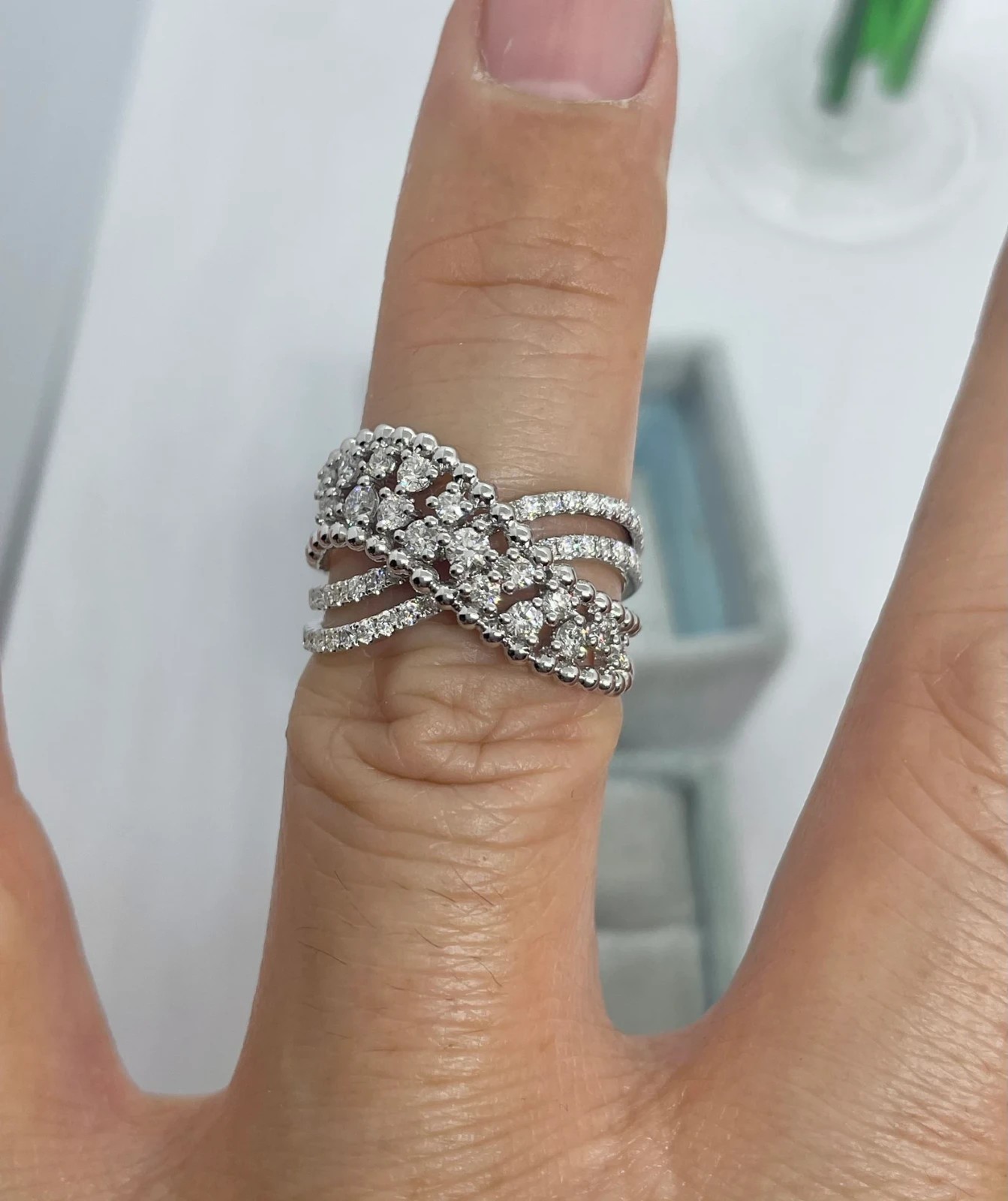 14k White Gold Plated 2Ct Round Simulated Diamond Crisscross Engagement Ring In