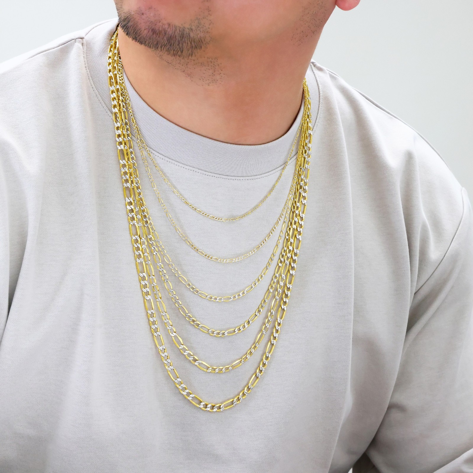 10K Yellow Gold 2mm-9mm Diamond Cut Figaro Pave Chain Necklace Bracelet 7″- 30″