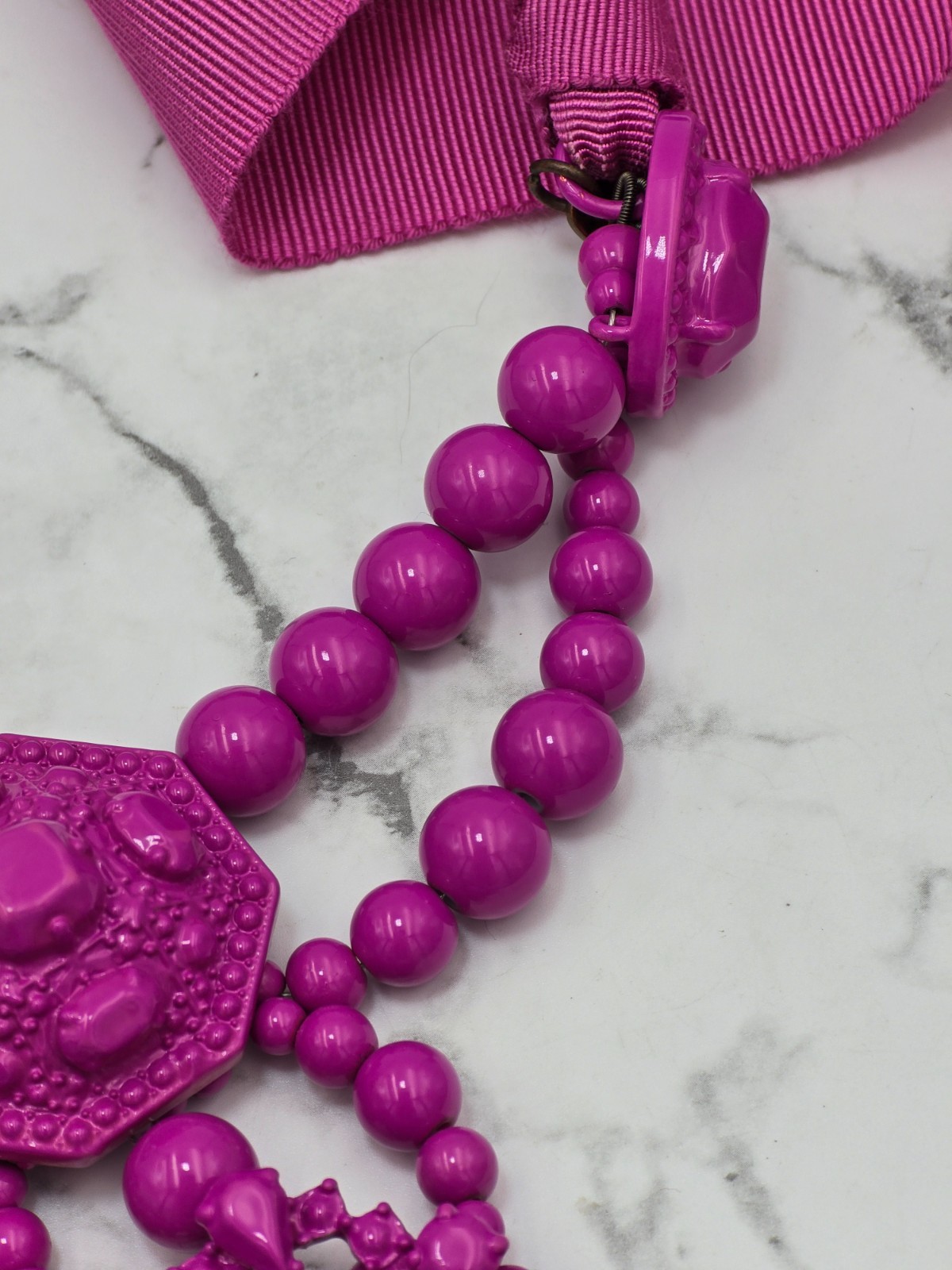 Lanvin H&M Pink Statement Necklace Ribbon Bib Rare Designer Collab