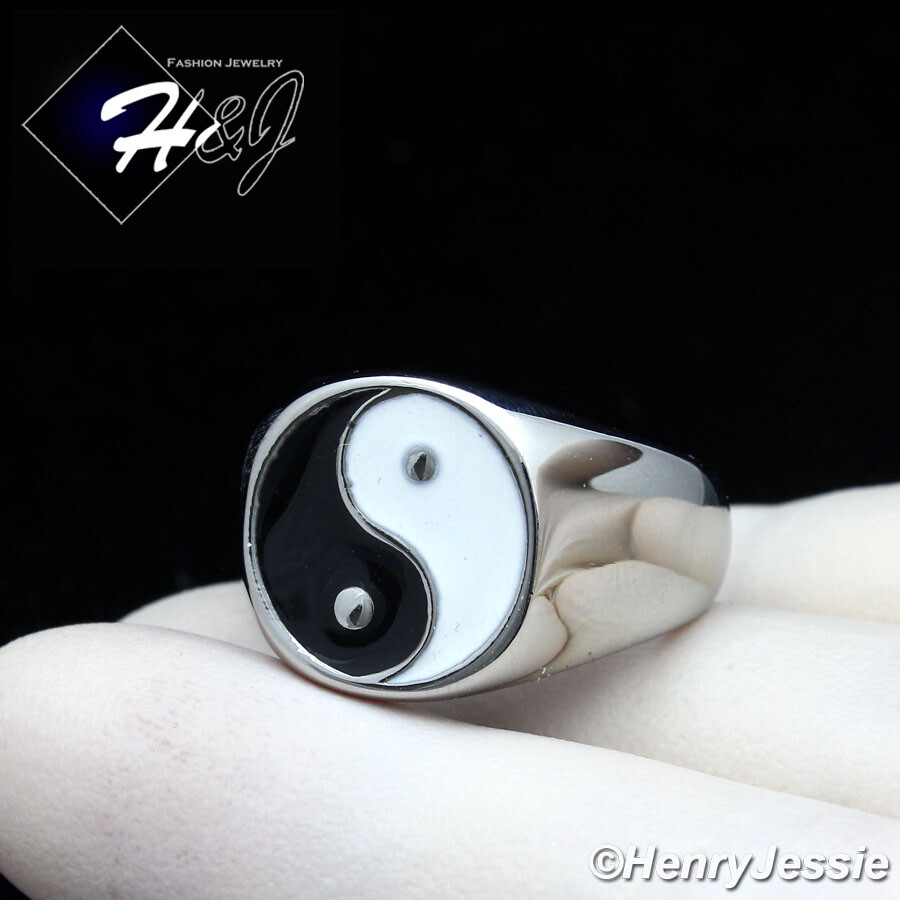 Stainless Steel Silver/Gold/Black Plated Yin Yang Taiji Diagram Round Ring*R144