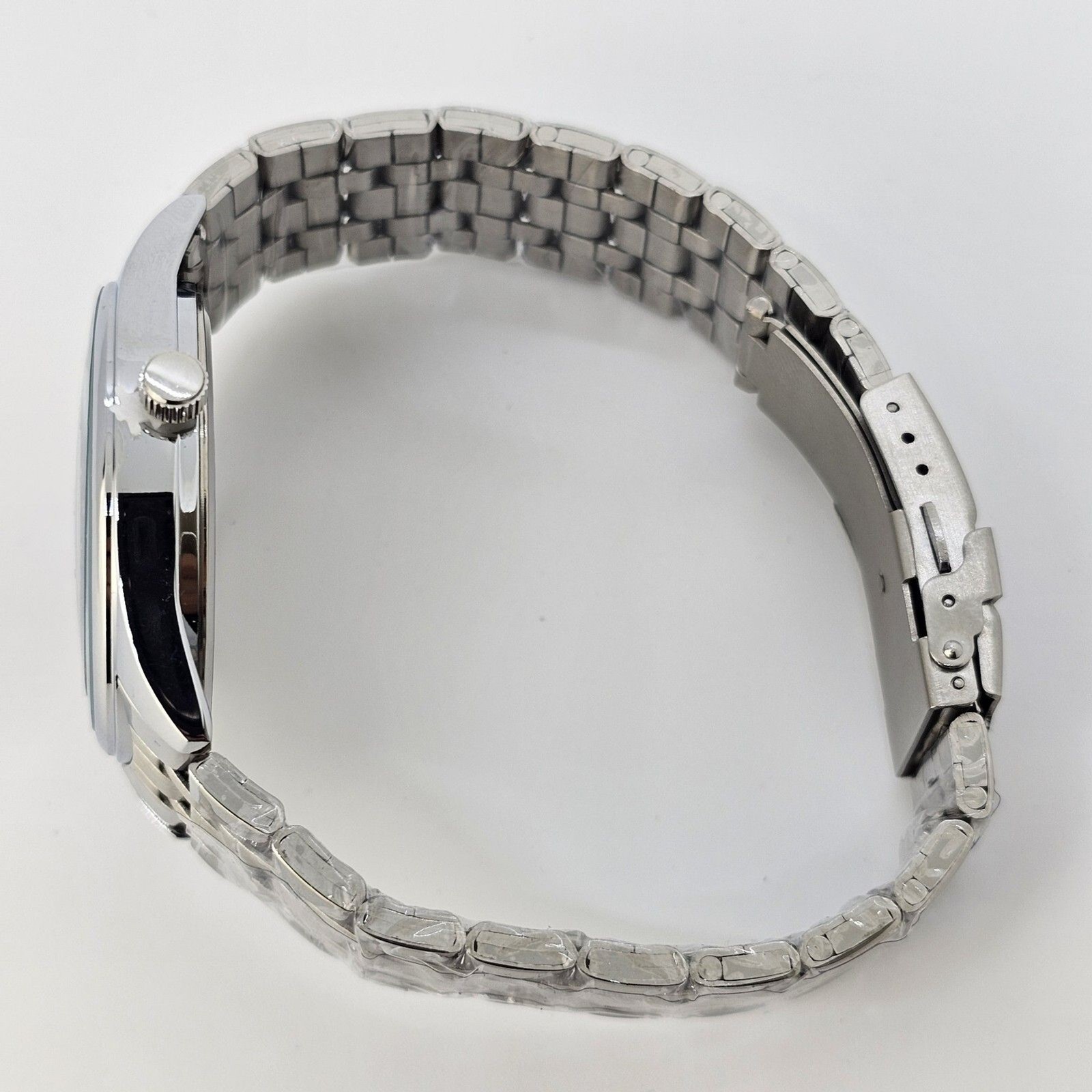 Stauer Men’s Watch 40MM Roman Numerals Blue Dial Day Date Gray Bracelet Band 8″