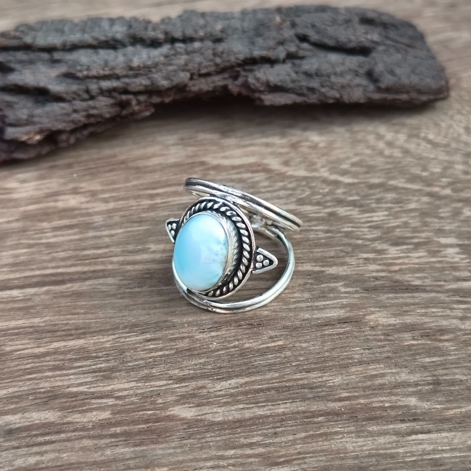 Amazing Larimar Gemstone Ring 925 Sterling Silver Wedding Gift Ring PG8956