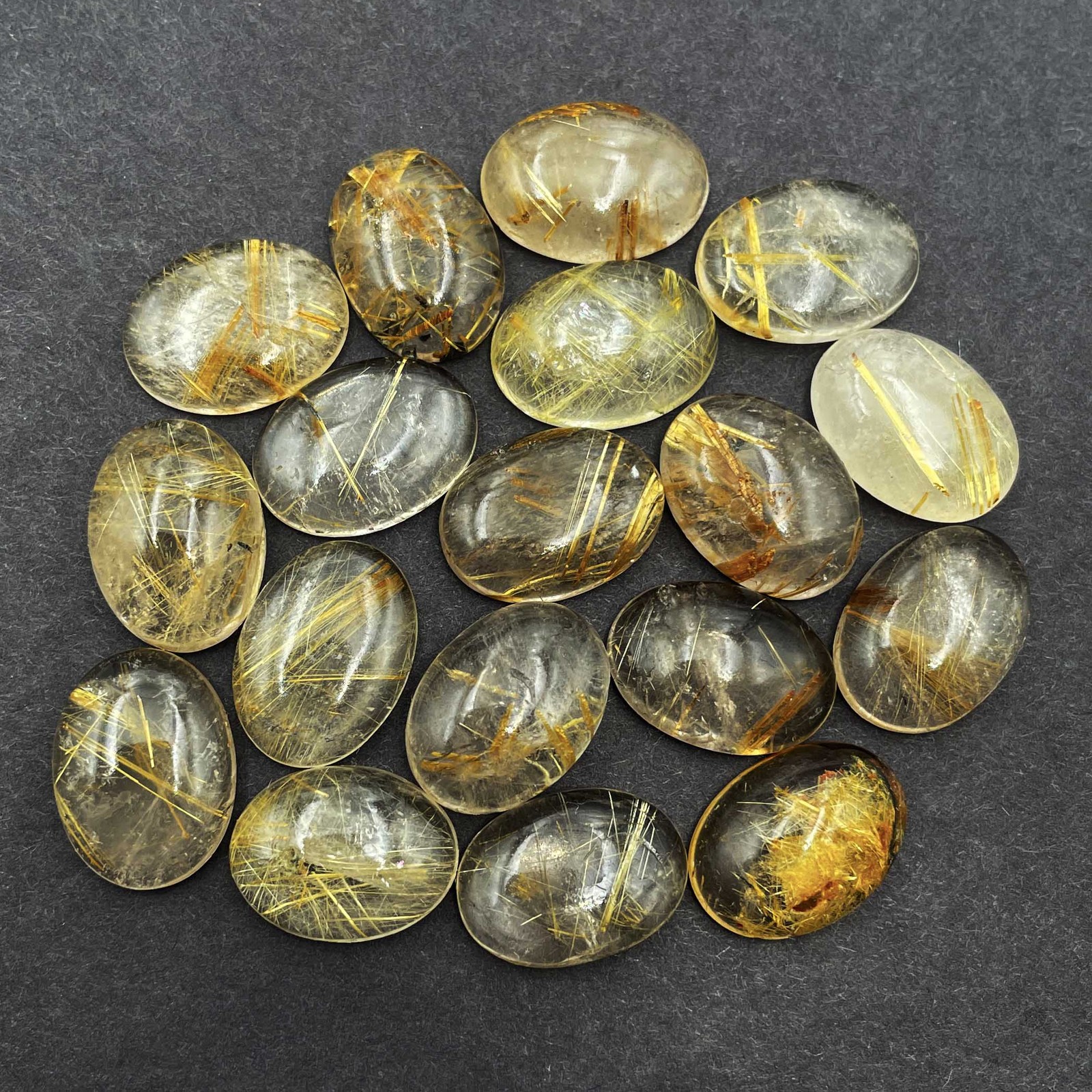 Natural Golden Rutile Quartz Oval Cabochon Loose Stone Lot 13*18 MM 105 CT 9 Pcs