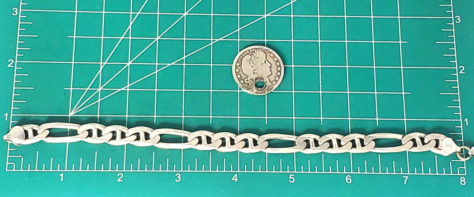 Vtg Sterling Silver HEAVY Special Mariner Figaro Chain Bracelet Lot 8-1/2″