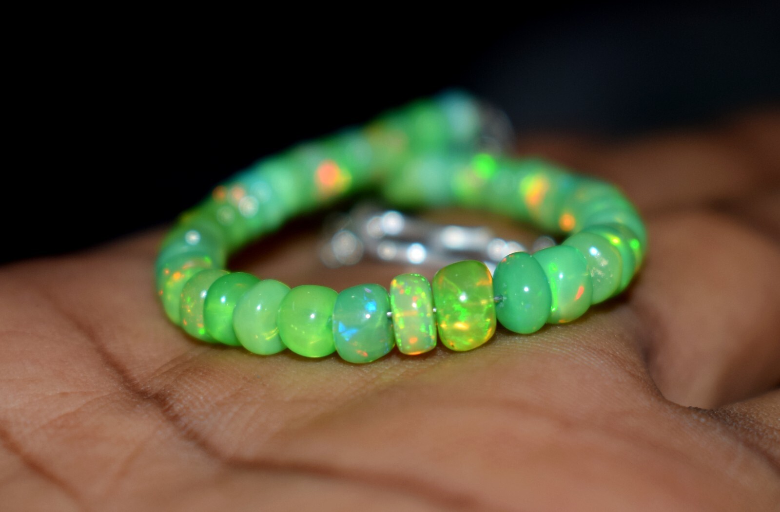 Solid 925 Sterling Silver Natural Ethiopian Opal Gemstone Beads 7″Bracelet F2091