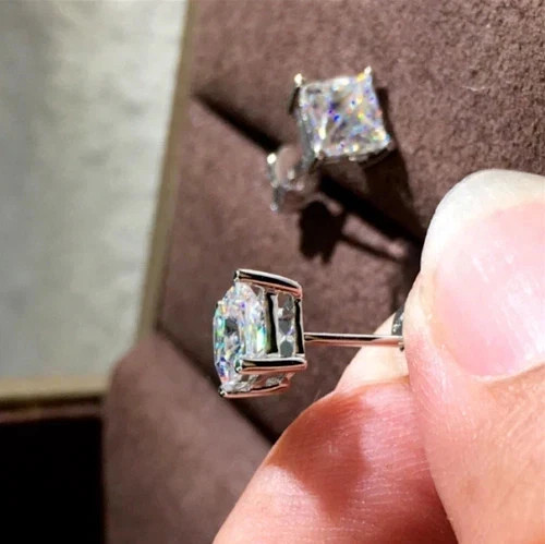 2Ct Princess-Cut Lab Created Diamond Solitaire Stud Earrings 14K White Gold Over
