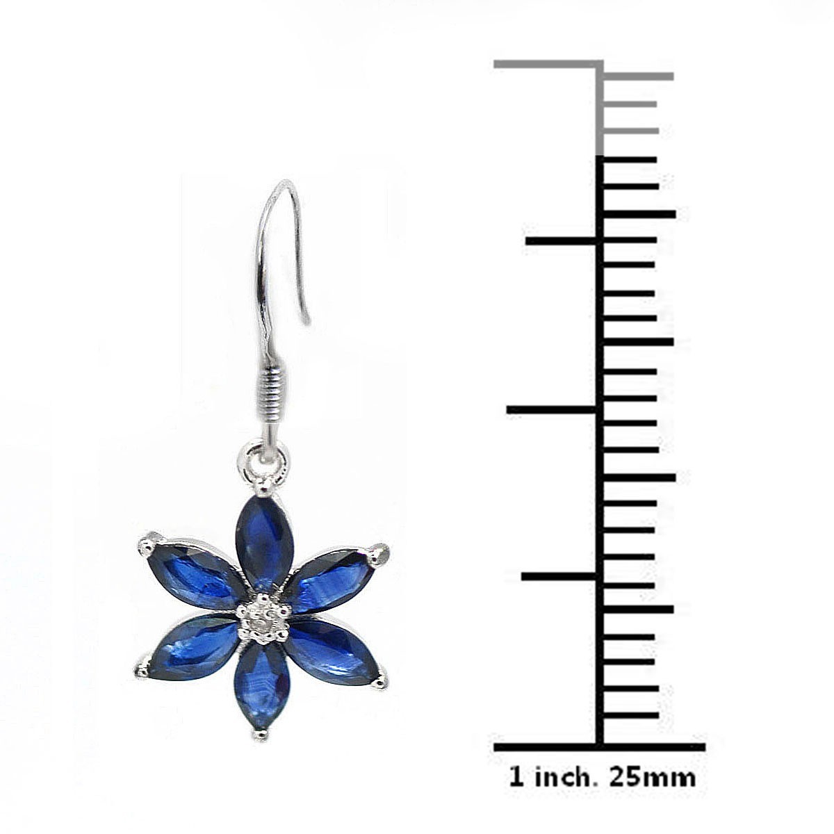 De Buman Sterling Silver Genuine Sapphire and Diamond Earrings (G-H, SI1-SI2)