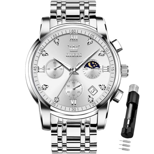 Watch for Men Diamond Business Dress Analog Quartz Silver watches silver 58
