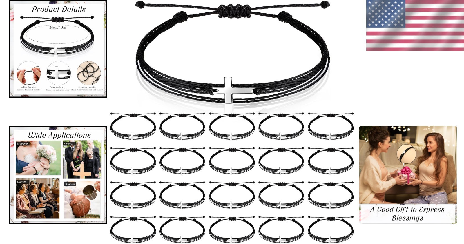 Handmade Cross Bracelets – 30 Pcs Adjustable Christian Gifts for All Ages