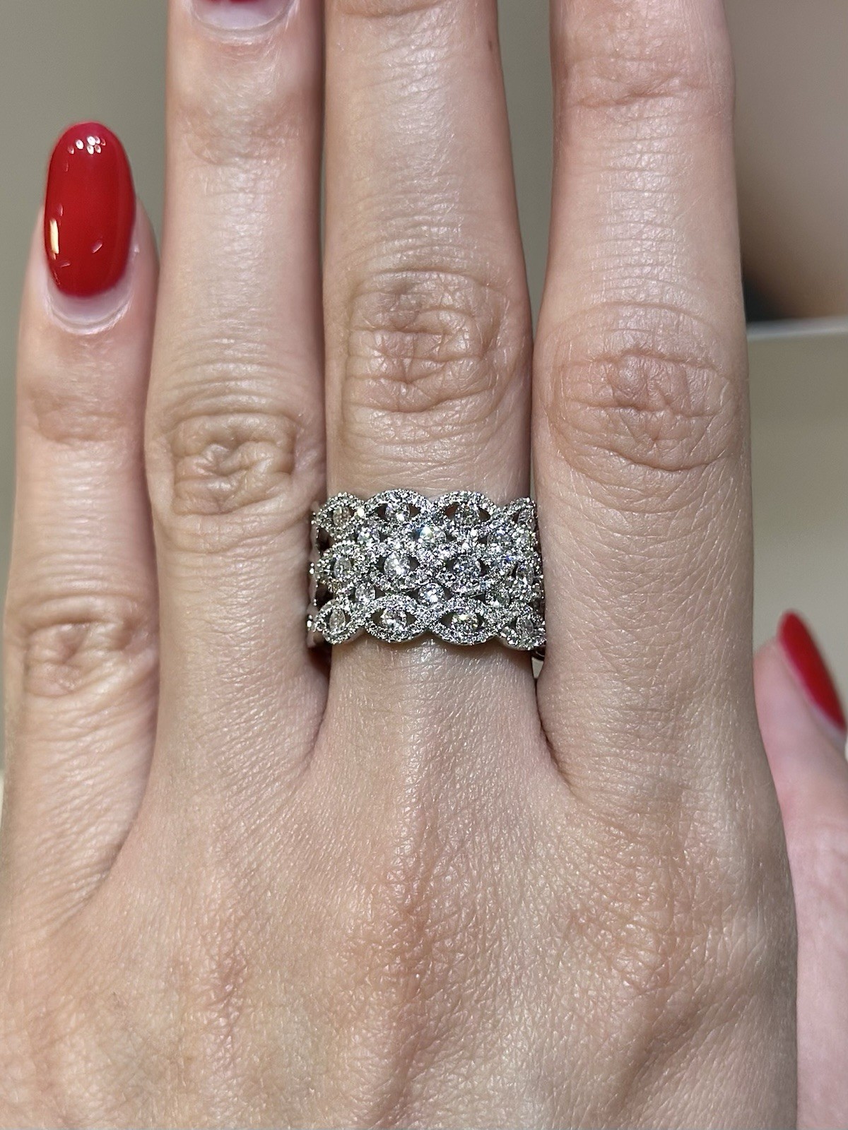 Wide Diamond Band Ring 18K White Gold Approx. 1.50 CTW