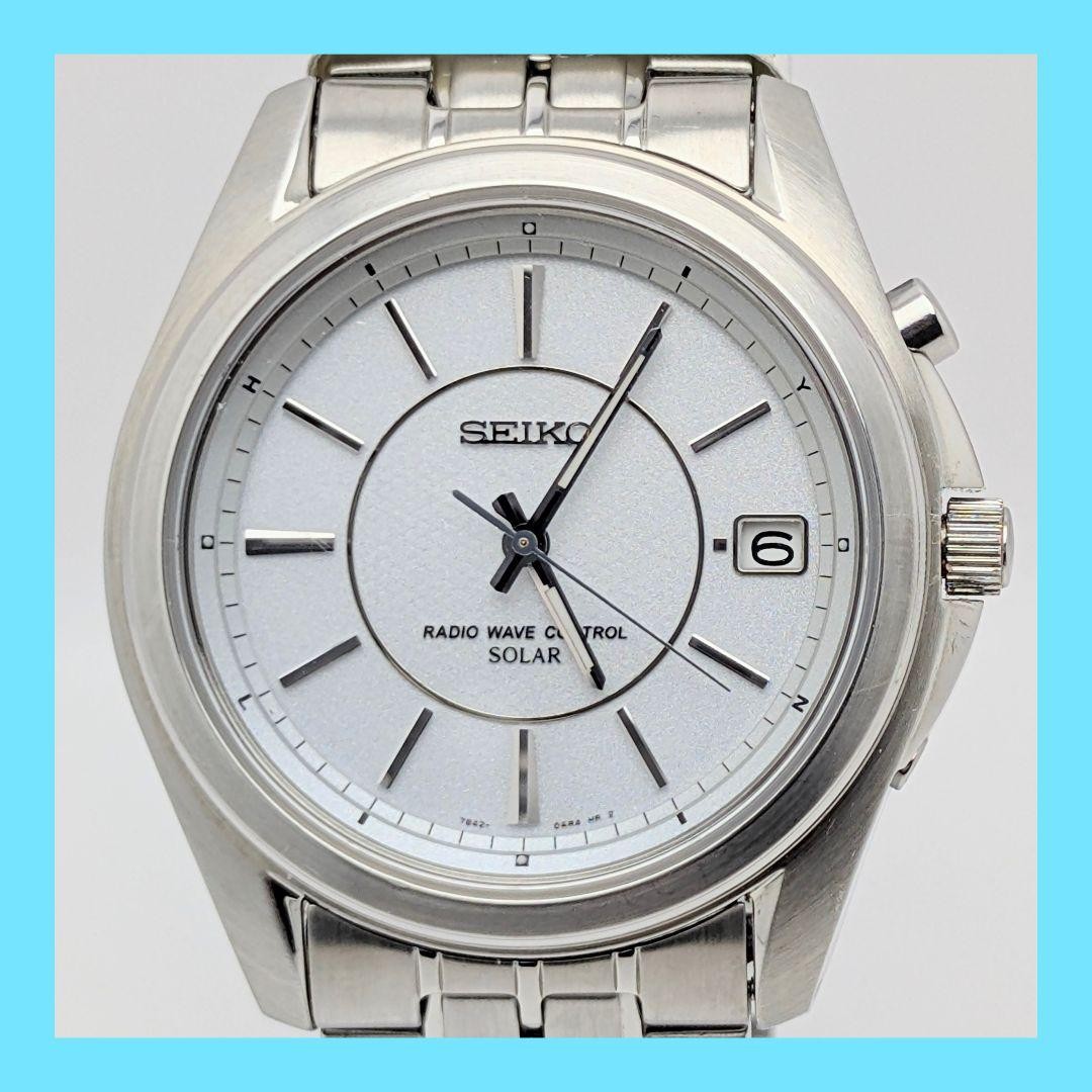 SEIKO 7B42-0KA0 Solar Radio Watch White 41.2mm