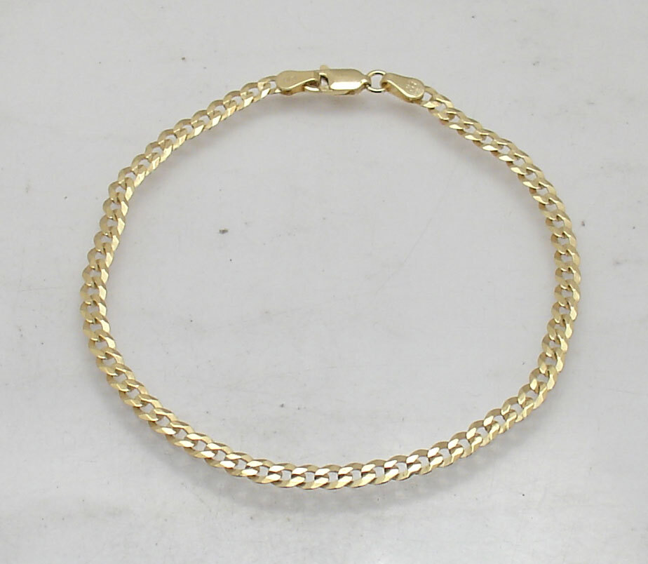 Italian Solid Curb Cuban Bracelet Anklet 14K Yellow Gold Plated Silver 7″ 8″ 9″