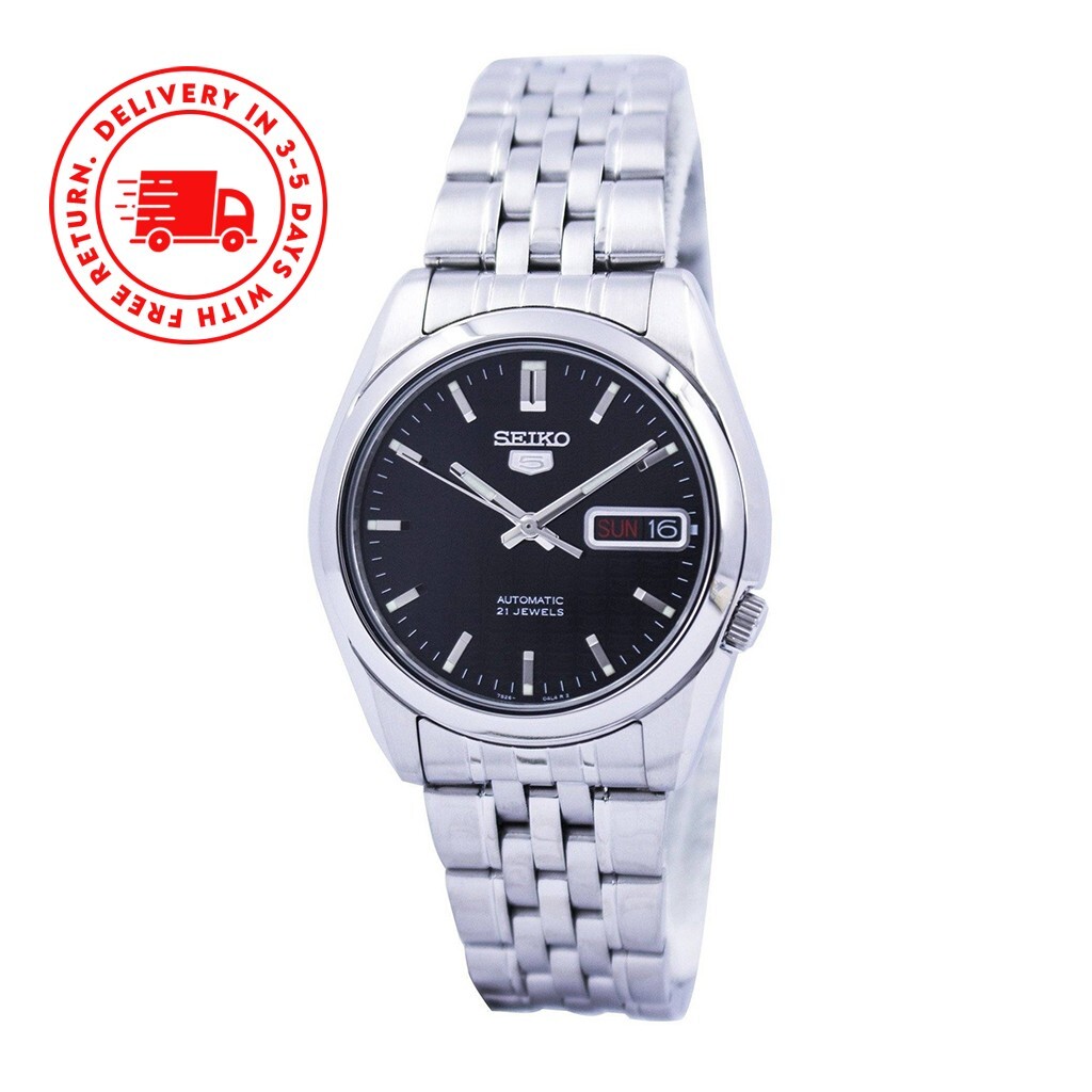 Seiko 5 Automatic Black Dial Silver Bezel Band SNK361K1 Men’s Watch Case 37 mm