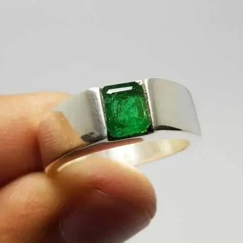 925 Sterling Silver Certfied Natural Green Emerald Handmade Ring Gift For Her