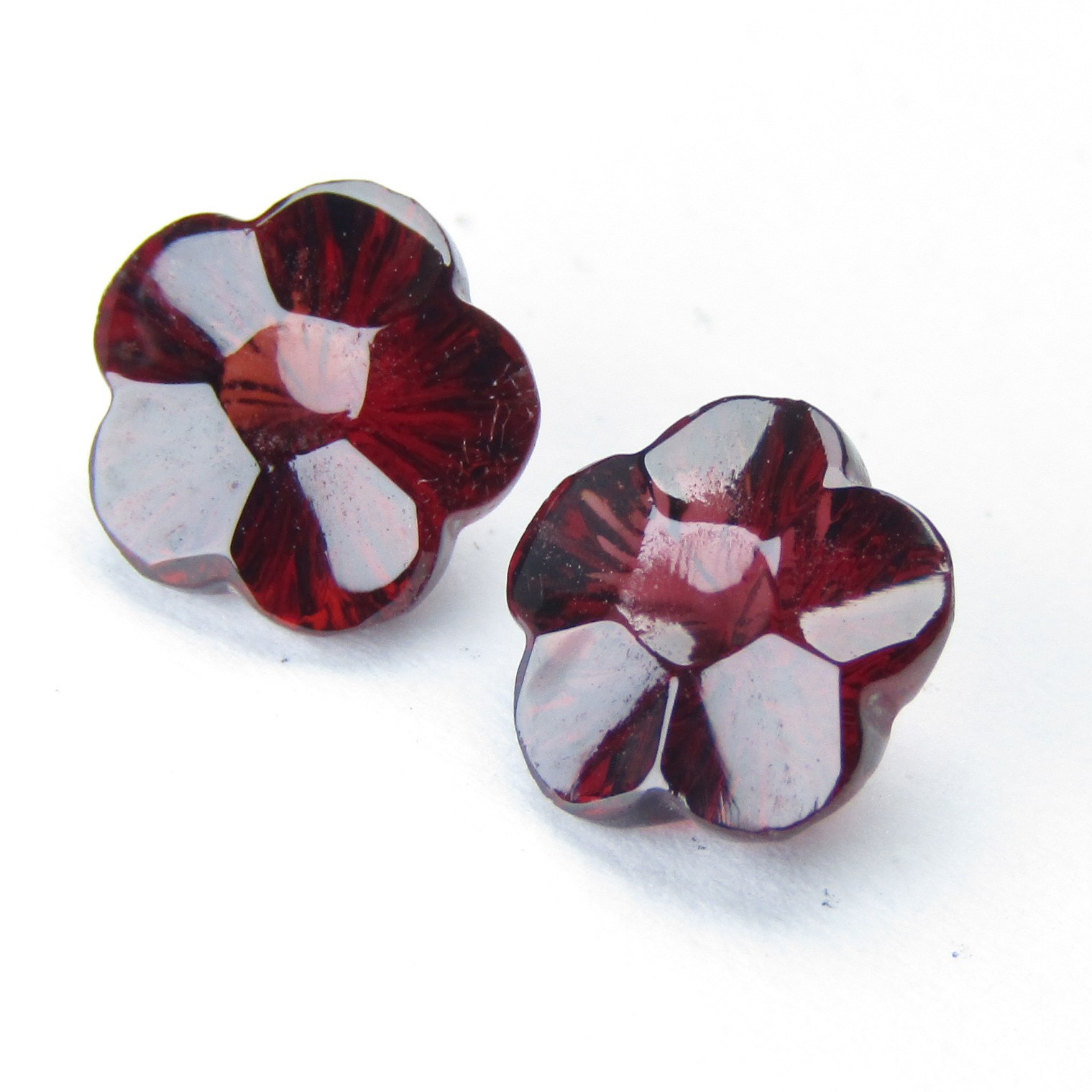 3.78Cts Nice Natural Almandine Garnet 7.8mm Flower Shape Carving Matching Pair
