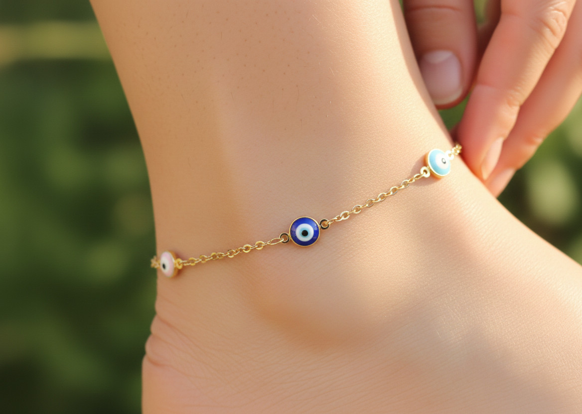 Elegant Gold Color Evil Eye Charm Anklet 18K Gold Plated Designer Anklet