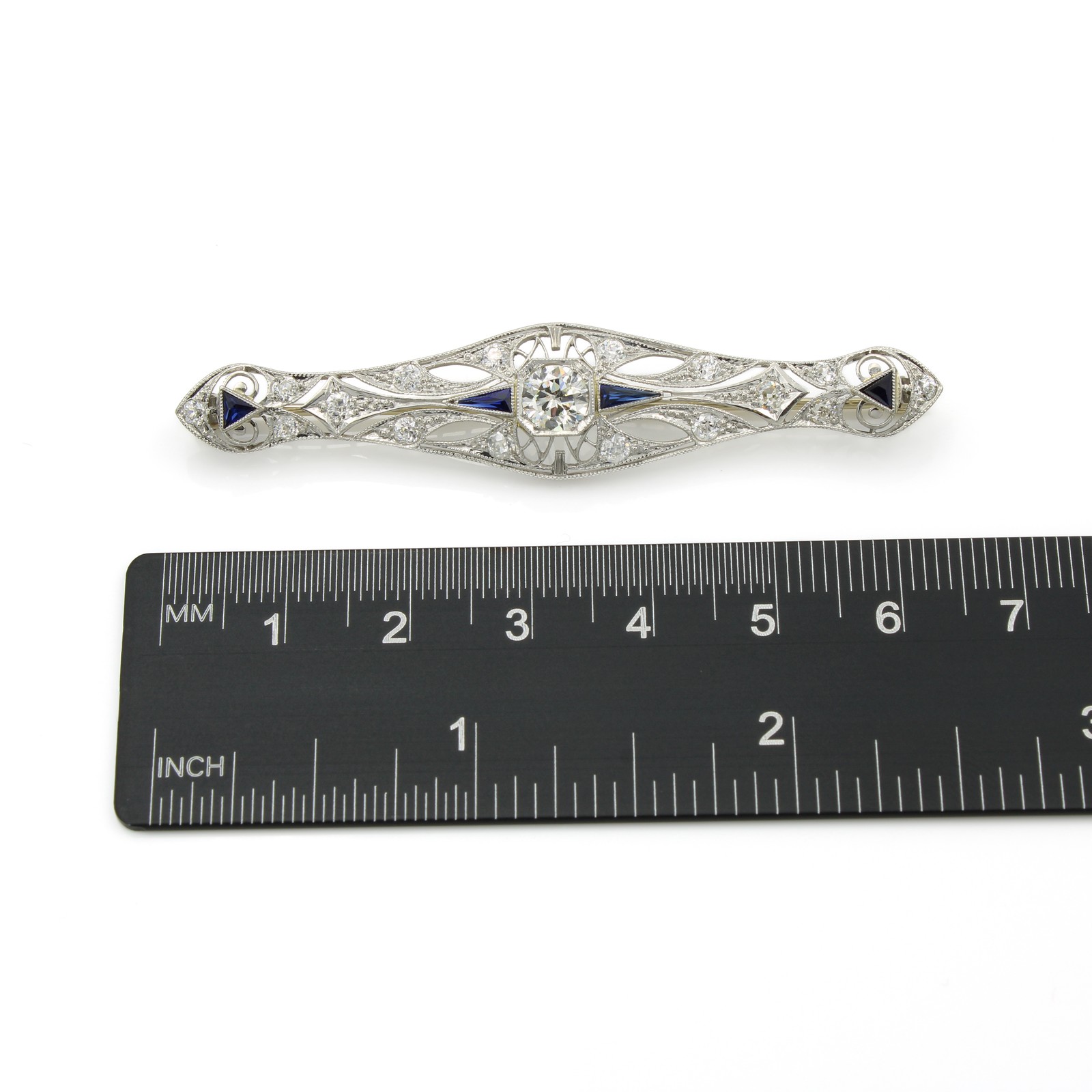 Art Deco Die Struck 850 Platinum 1.05ctw Old Euro Cut Diamond Brooch #E179331-1
