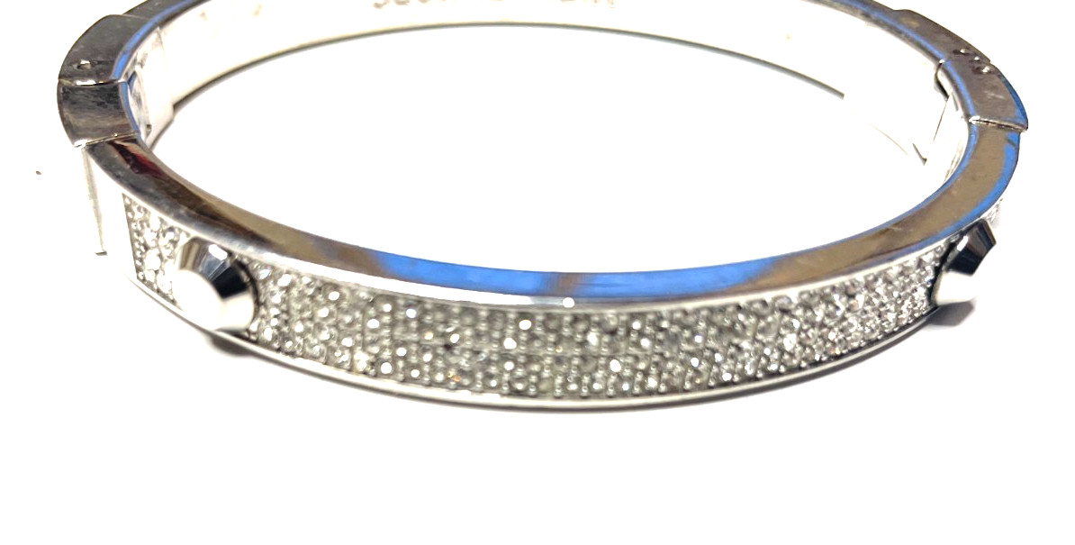 Michael Kors Silver Tone Bracelet With Rhinestones Slide Clasp
