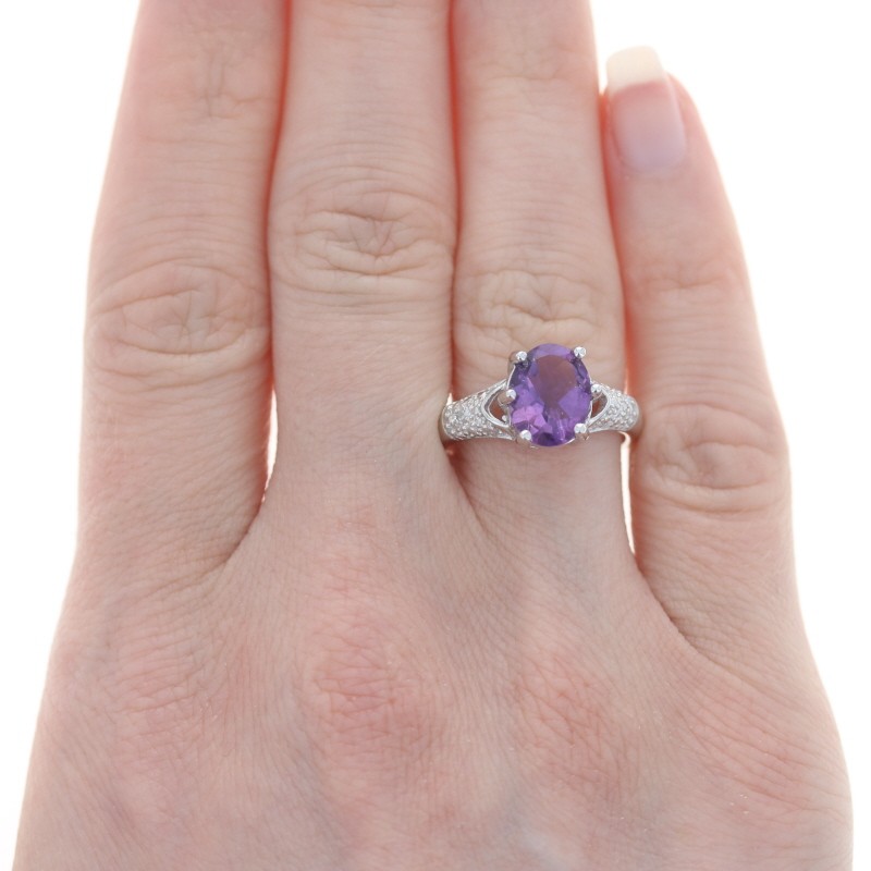 NEW Amethyst & Diamond Ring – Sterling Silver 925 Oval 2.29ctw Size 7