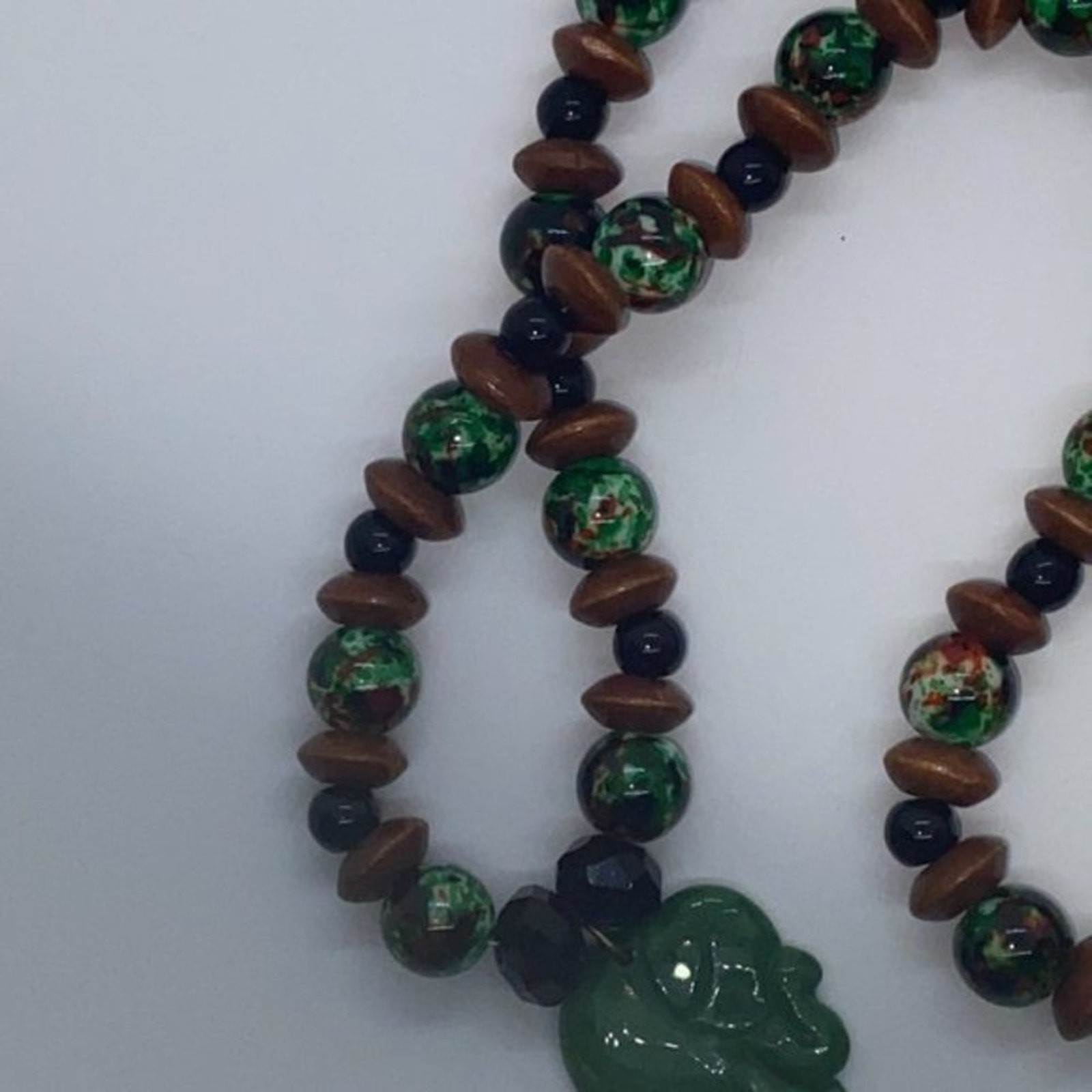 Handmade Beaded Black Brown Green Elephant Necklace