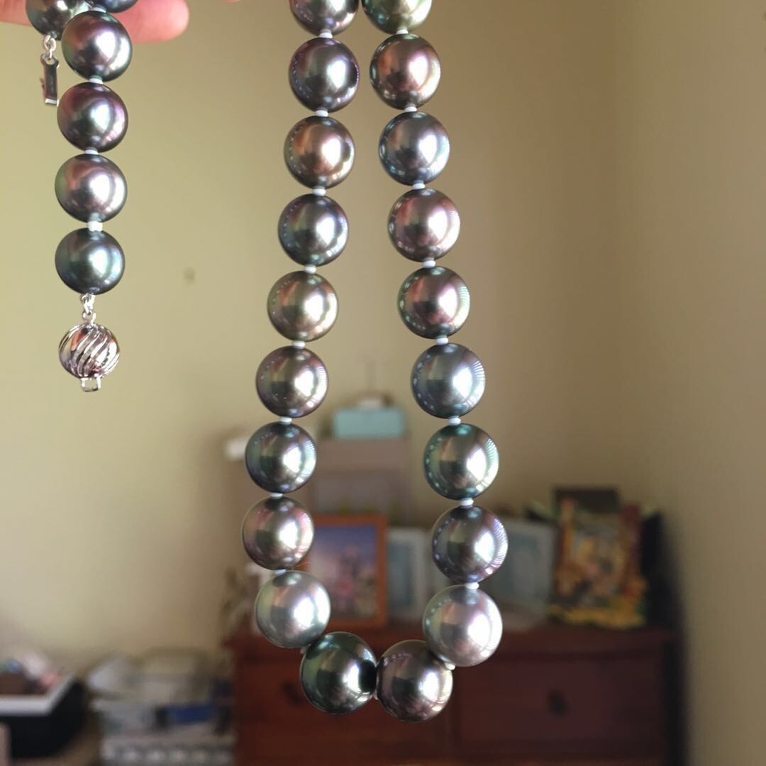 Rare Multi-gray Peacock black Tahitian Pearl 10-11.6mm Top Quality Necklace 43cm