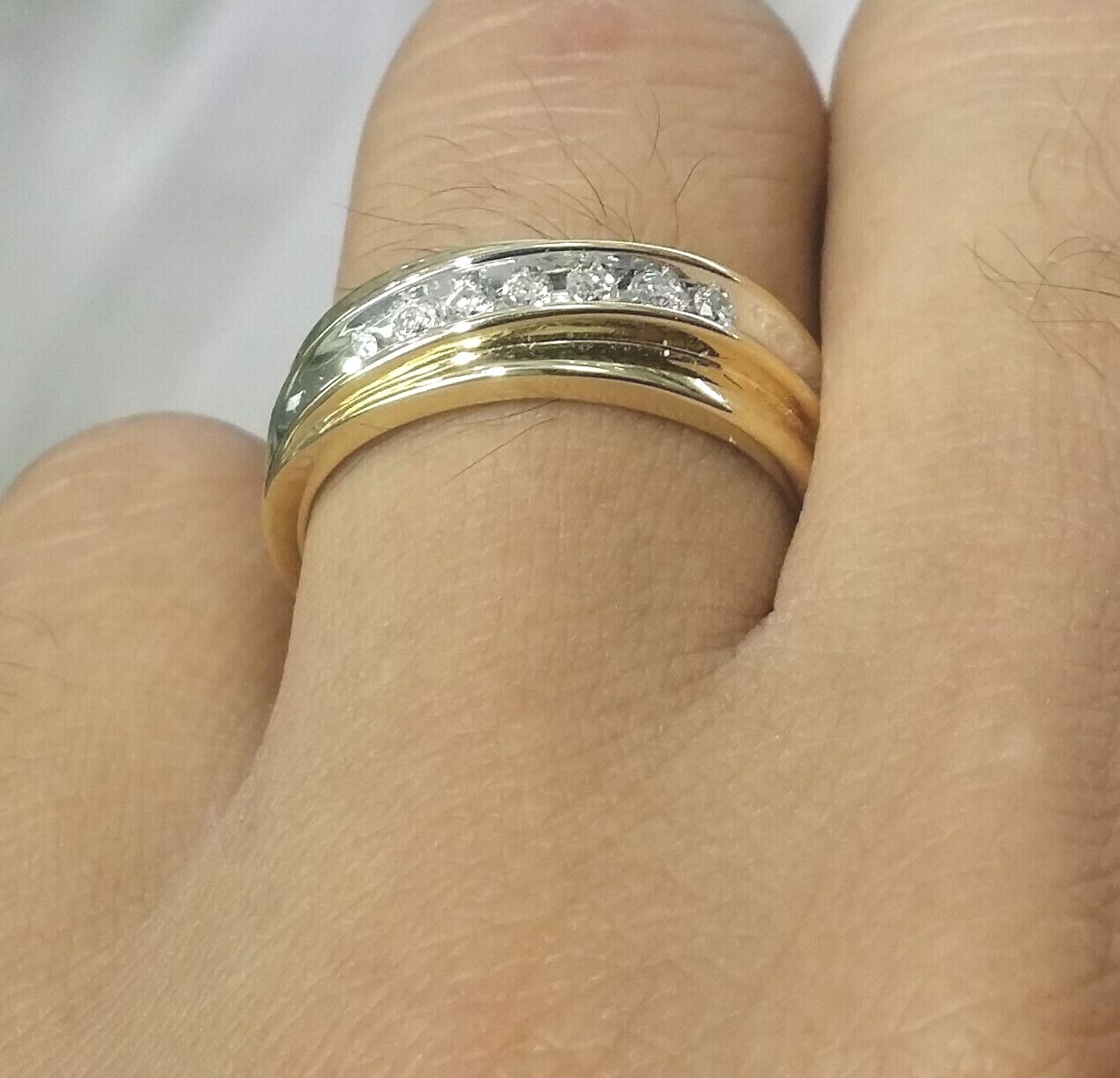 DEAL!0.30CT 100% NATURAL ROUND DIAMOND MEN’S WEDDING BAND RING 14KT GOLD 6.90MM
