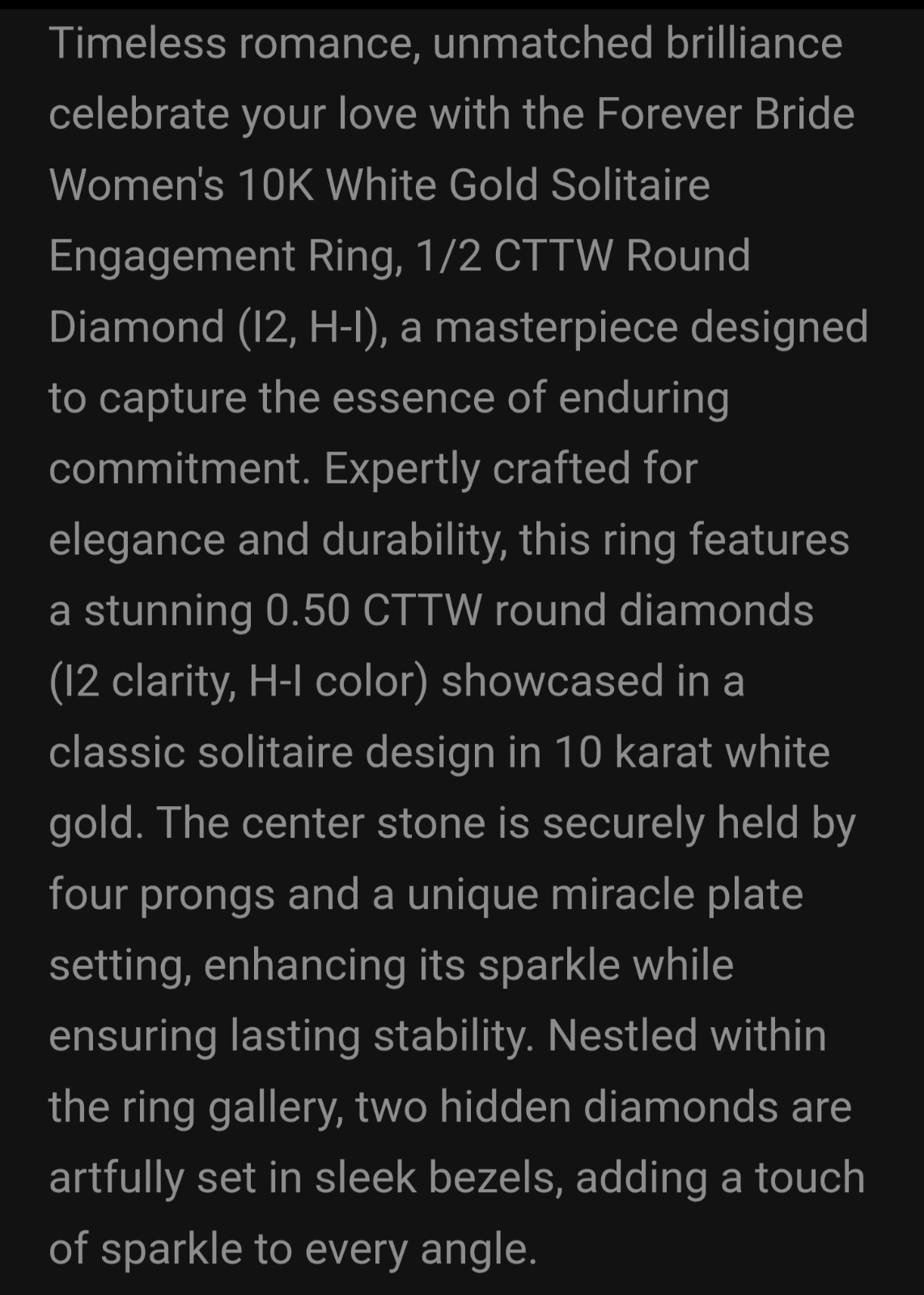 Forever Bride 10K White Gold Round Diamond Solitaire Engagement Ring 0.50ctw 7