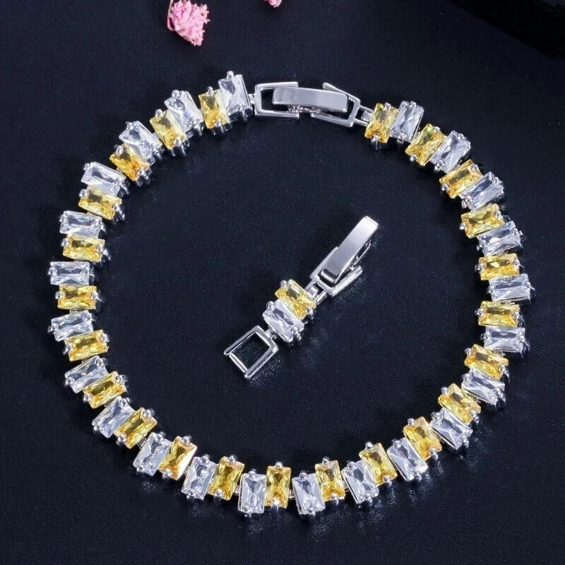 9CT Emerald Cut Lab Created Citrine Women Tennis Bracelet 14K White Gold Plated