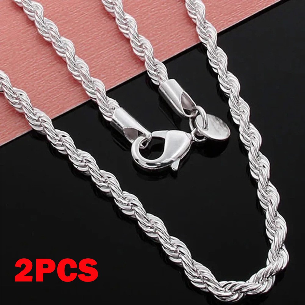 2x 18/20/22/24inch 4mm Copper-clad iron Italian Style Rope Chain Men’s Necklace