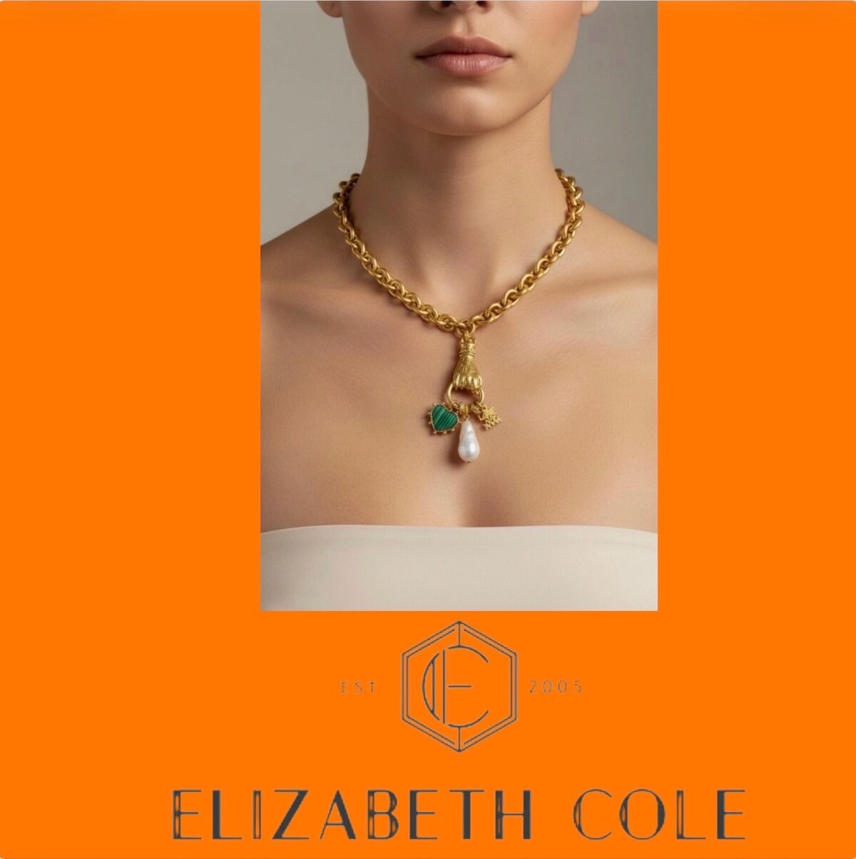 Elizabeth Cole Jewelry Rowan Charm Necklace 24K Gold Plated
