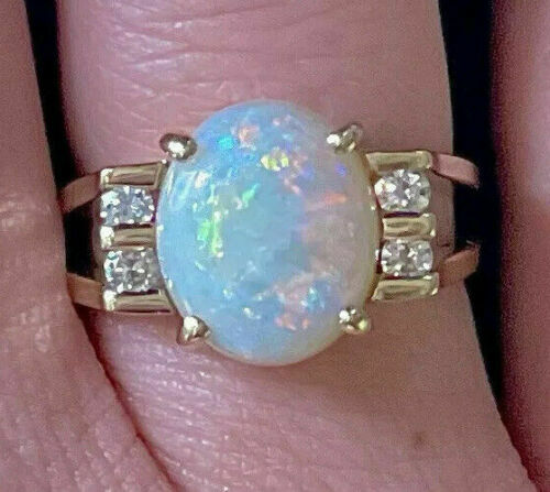 Natural Fire Opal 2.20Ct Oval Halo Engagement Ring 14K Yellow Gold Silver Plated