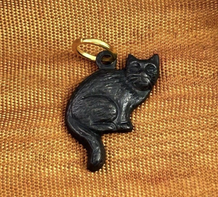 Cat Charm Pendant Black Cat Gift For Her Blackened Brass Cat Jewelry Tiny Kitten