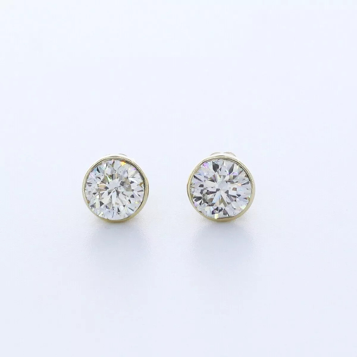 Stud Earrings Classic Bezel Set 14K Gold 1.60 Carat Round Natural Diamond H SI2