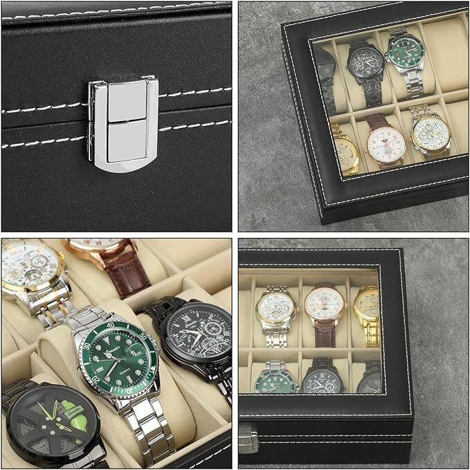 12/24/20 Slots PU Leather Wrist Watch Display Box Storage Holder Organizer Case~