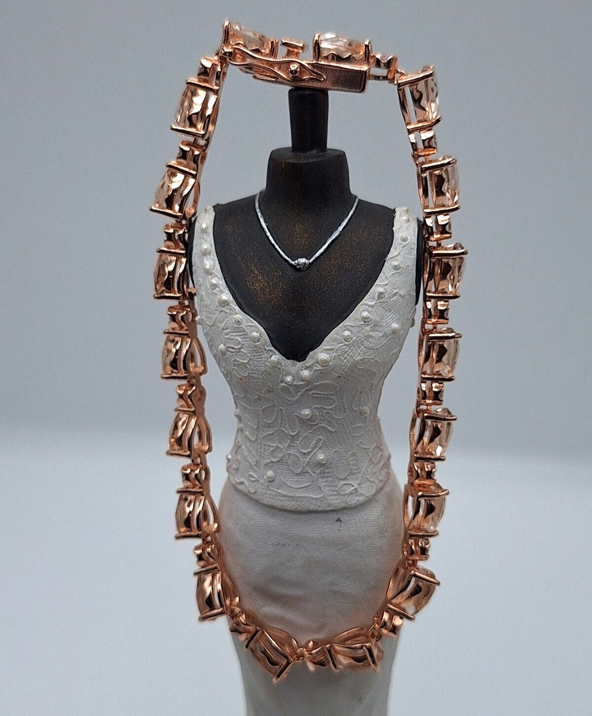 14.10ct Morganite Pear Cut Tennis Bracelet & Rose Gold Vermeil & Sterling Silver