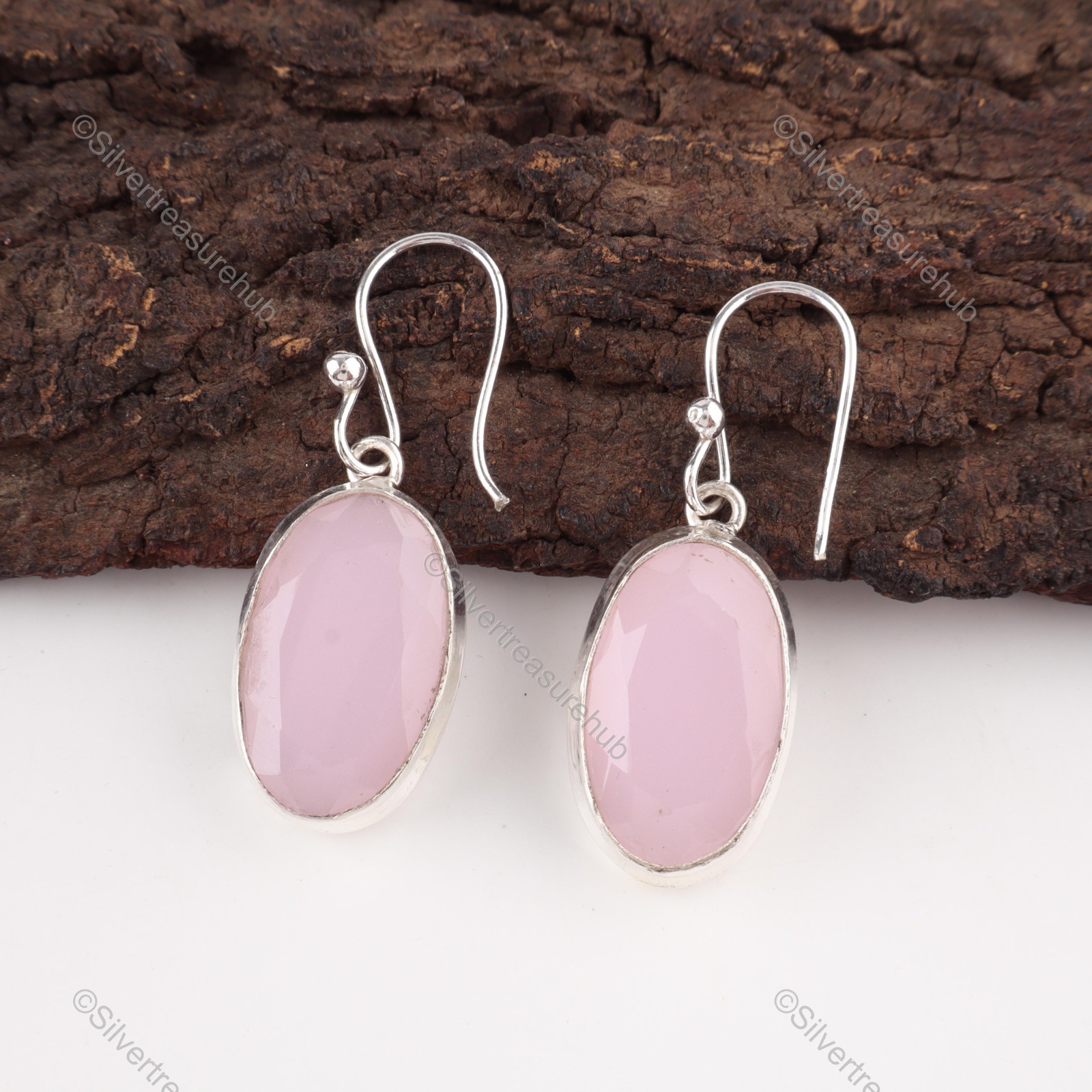 Pink Chalcedony Stone Wife Dangle Birthday Earrings Jewelry 925 Sterling Silver