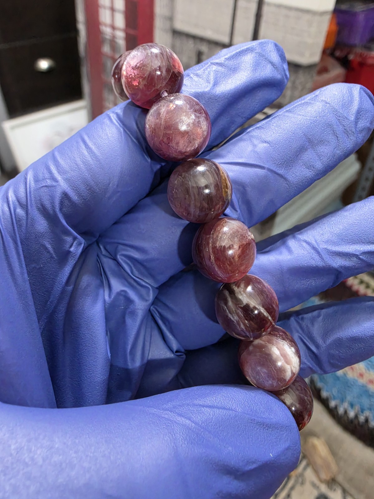 Purple Mica Crystal Quartz Crystal Stretch Bracelet 12.7mm Lepidolite