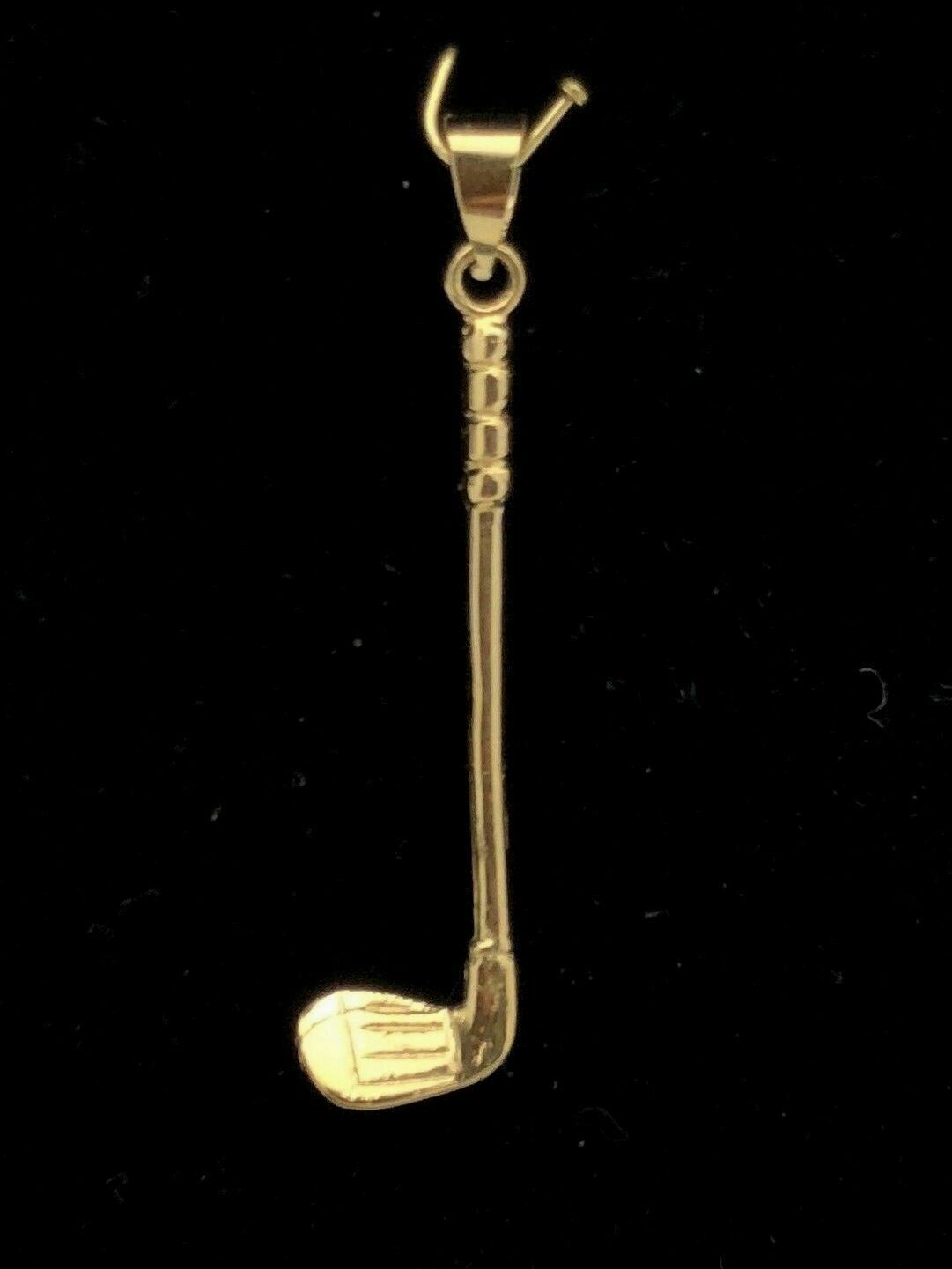 14k Yellow Gold Solid Golf Club Stick Charm Pendant 1.7″ 1.8 grams Medium