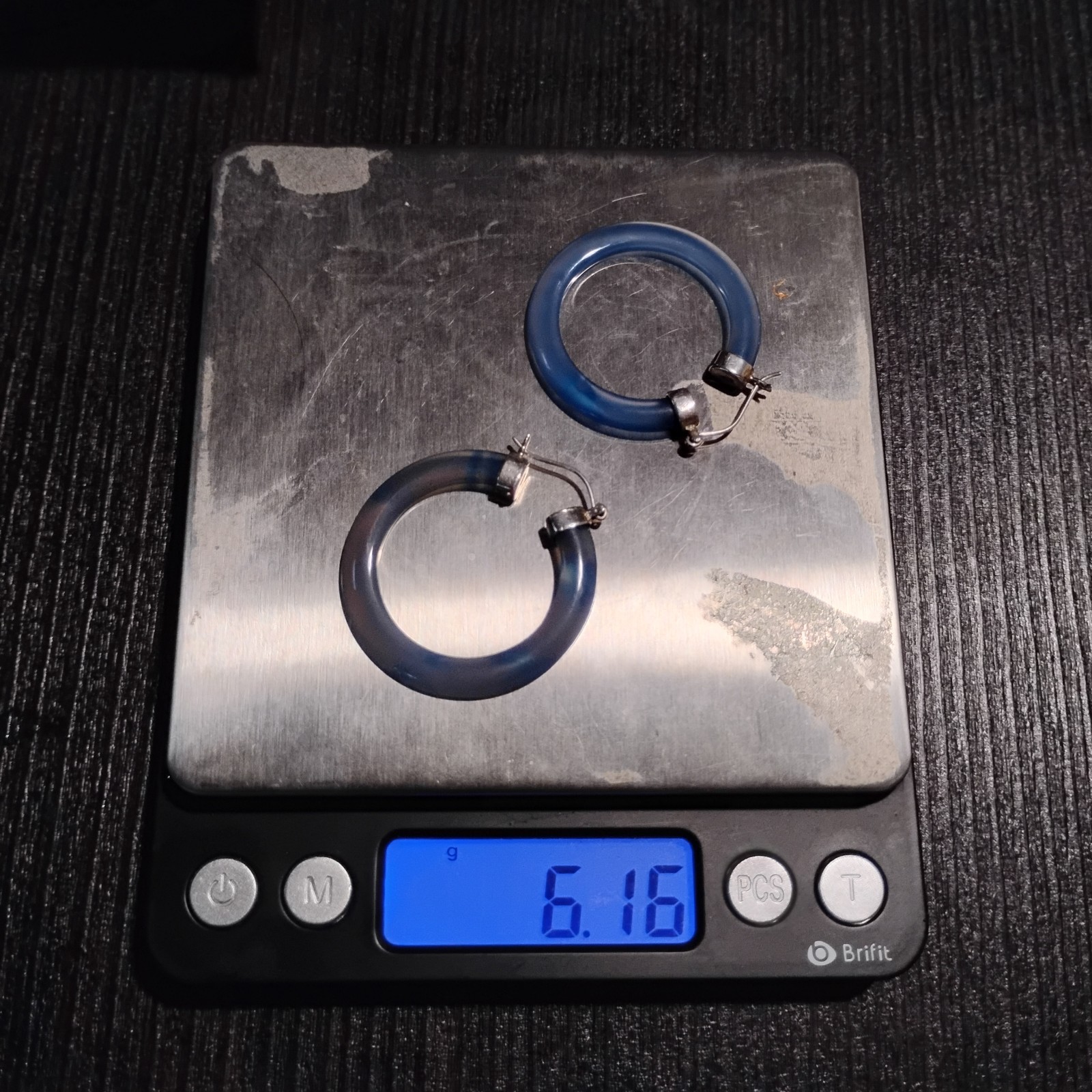 Vintage Blue Stone Hoop Earrings MARKED GSJ 925 Sterling Silver