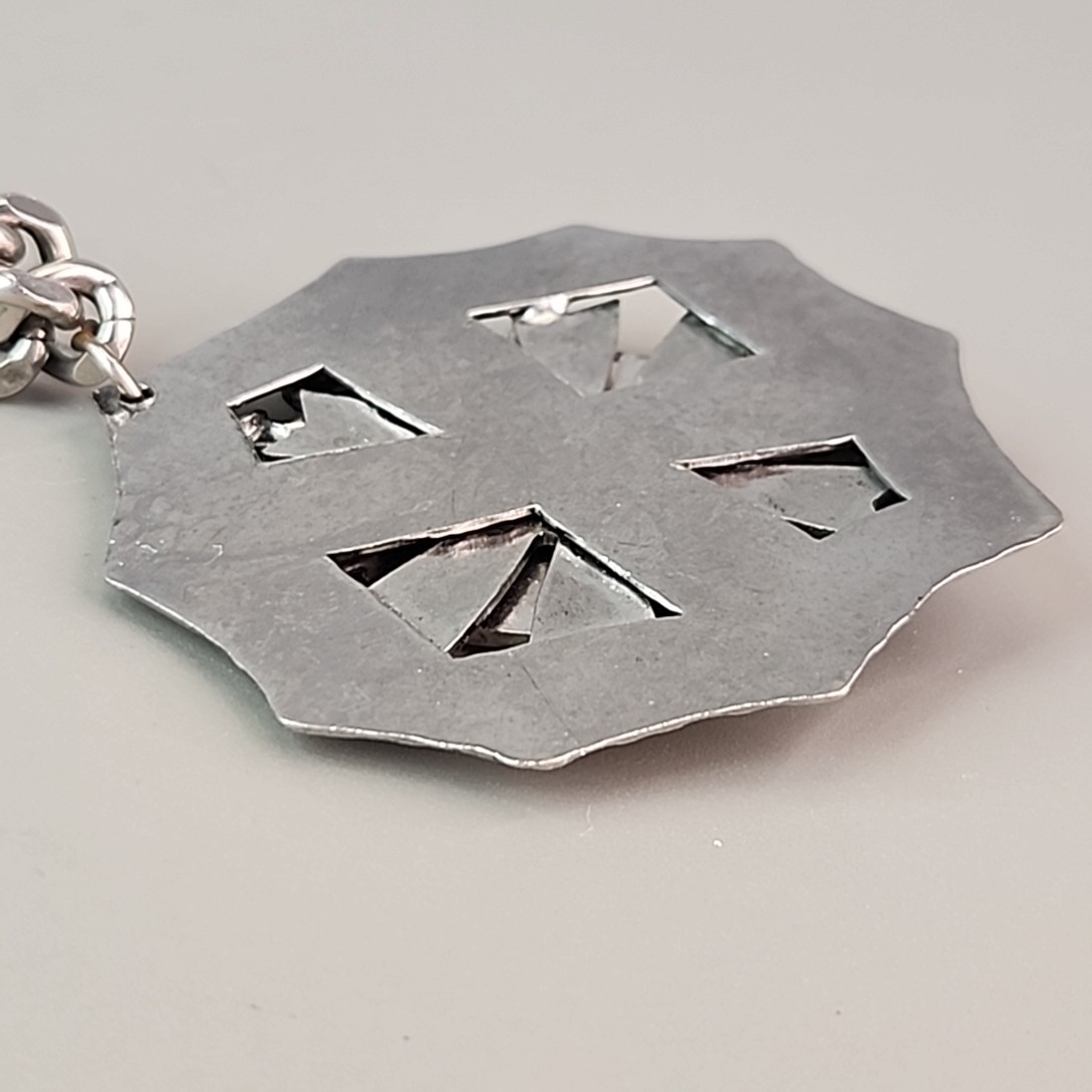 Vintage Shield Pendant Necklace Lion Coat of Arms Heraldic Silver Tone 16″