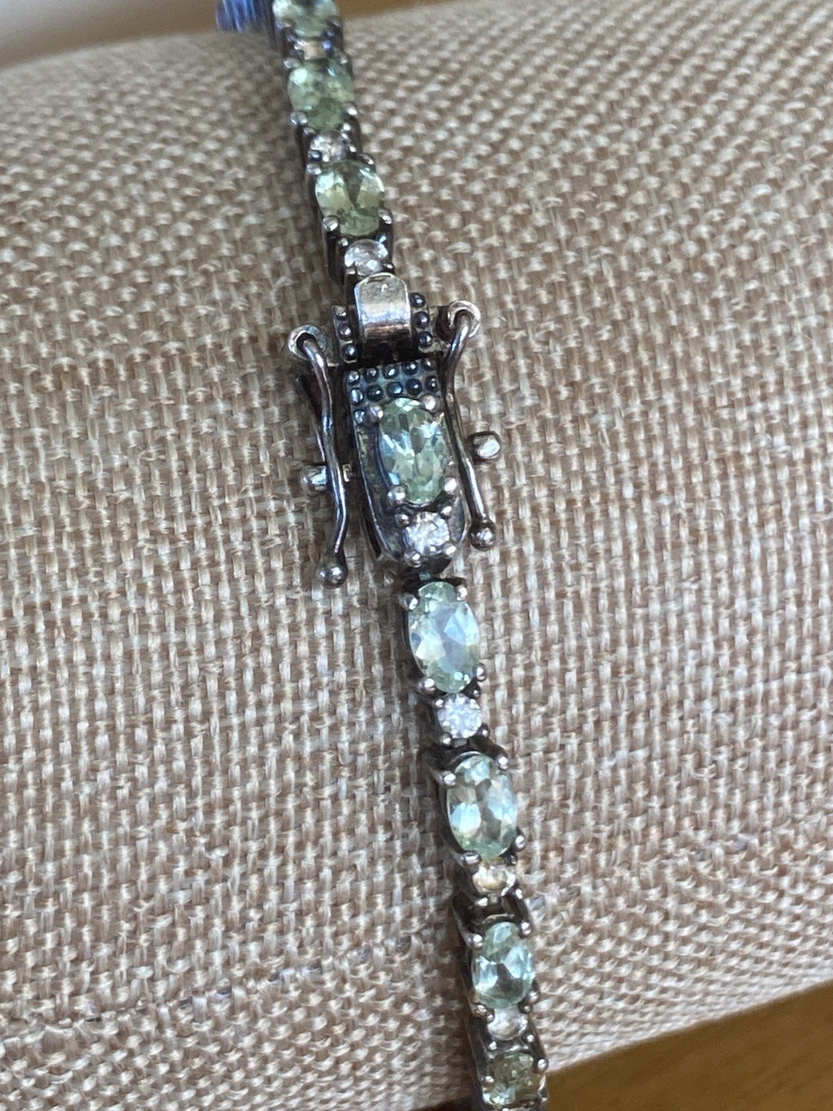 D’Joy Premium Natural Green Apatite White Zircon Tennis Bracelet Sterling Silver