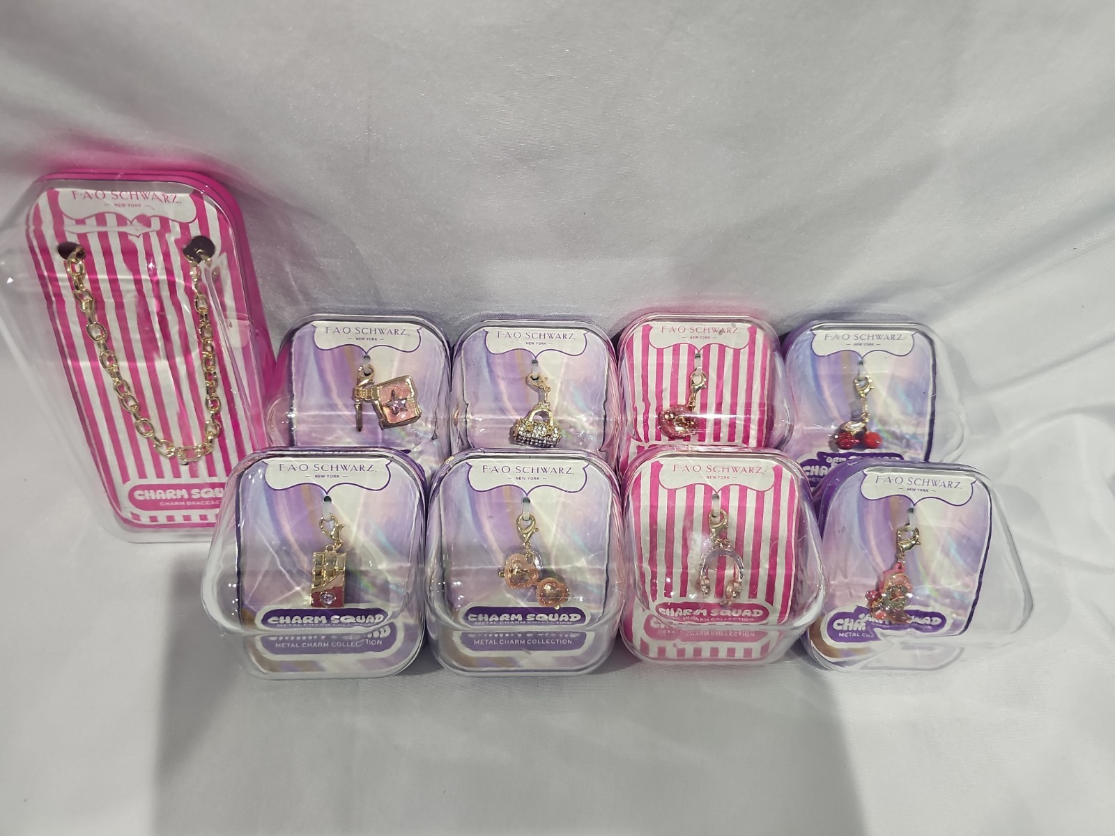 FAO Schwarz Charm Squad Gold Necklace Charm Lot 8 Charms 1 Necklace New Sealed 1