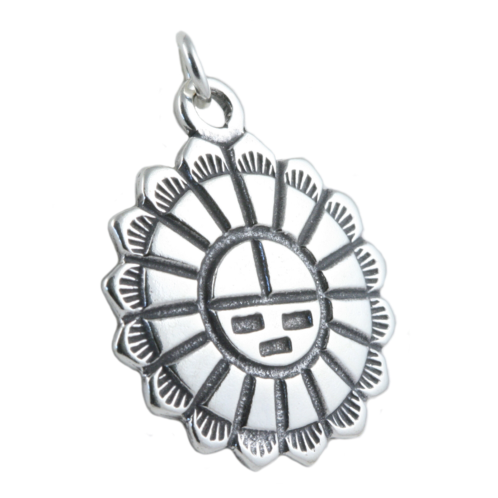 Native American Indian Sun Face 925 Solid Sterling Silver Charm Pendant Sunface