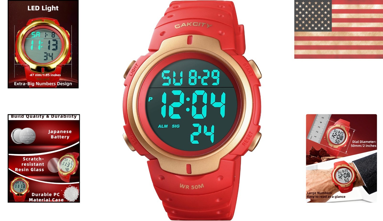 Stylish 50M Water Resistant Men’s Sports Watch with Stopwatch & LED Display