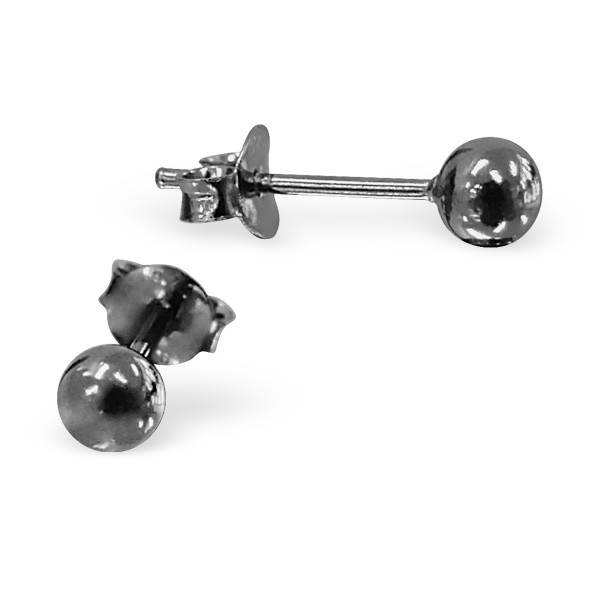 NEW Black Ruthenium plated 925 Sterling Silver Sphere Ball Earring Studs Glossy