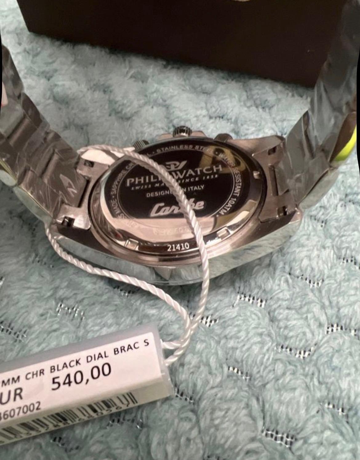 Philip Watch Caribe Men’s Watch Chronograph Black 42mm Steel New