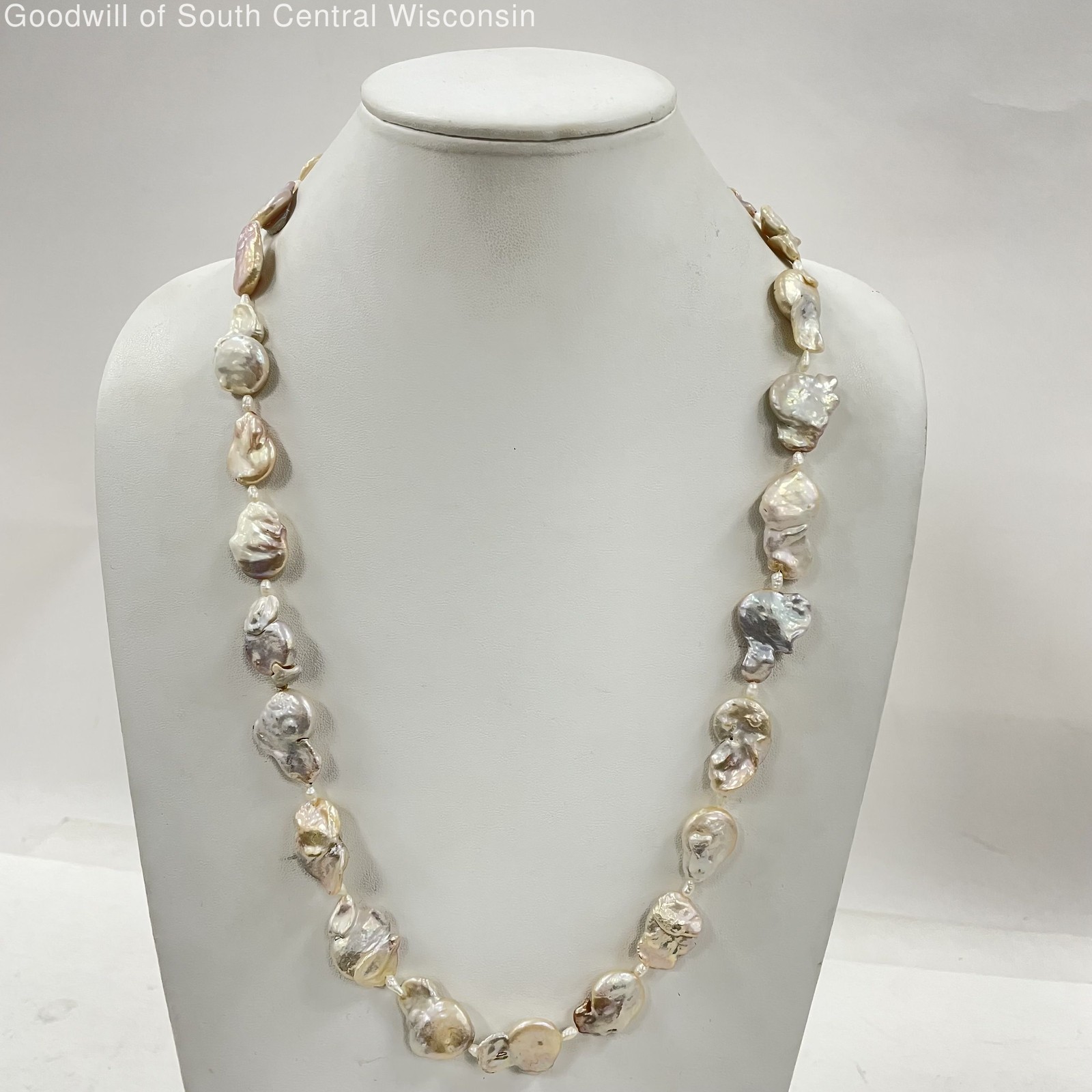 Iridescent Large Baroque Pearl Necklace W/ Small Pearl Accent Beads, 28″