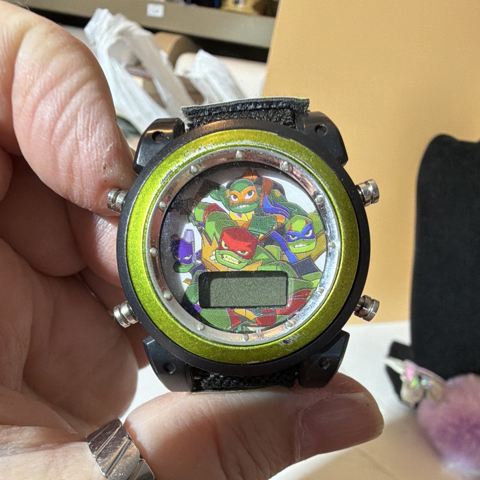 Nickelodeon TMNT Kids Digital LCD Quartz Watch Green/Black Hook-Loop Nylon