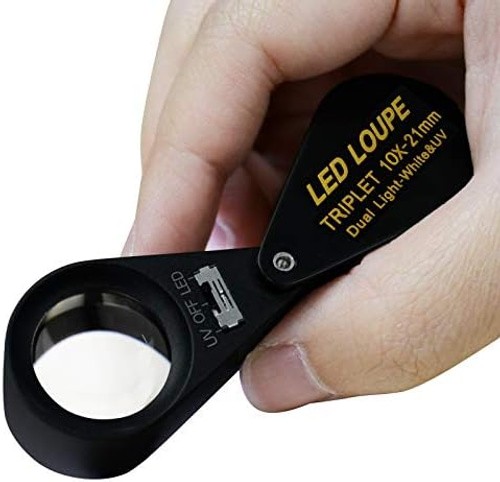 10x Magnifier Jewelry Loupe LED UV 21mm Triplet Lens Optical Glass Pocket Gem…